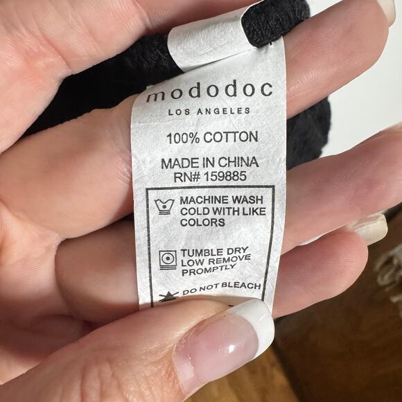 Mododoc Cardigan Women M Black 100% Cotton Waffle Lagenlook Minimal Modest Top - Picture 5 of 7